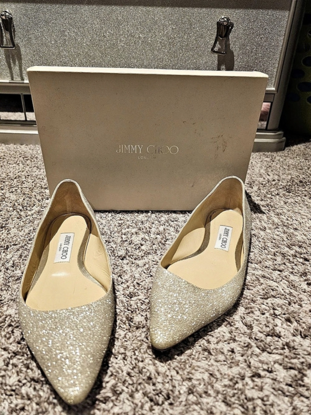 Jimmy Choo Holt Glitter Pointed-Toe Heels in Gold US 8.5